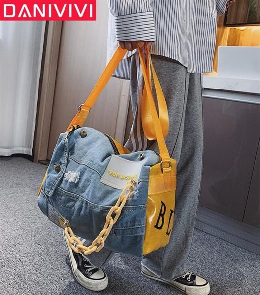 

fashion oxford travel bag womenmen hand luggage bags case big travel duffle weekend bag malefemale denim patchwork gym bags lj20125905624