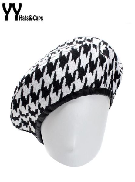 

yy autumn berets cap winter hats for women french houndstooth beret flat cap plaid elegant british style lady painter bonne 18117113192, Blue;gray
