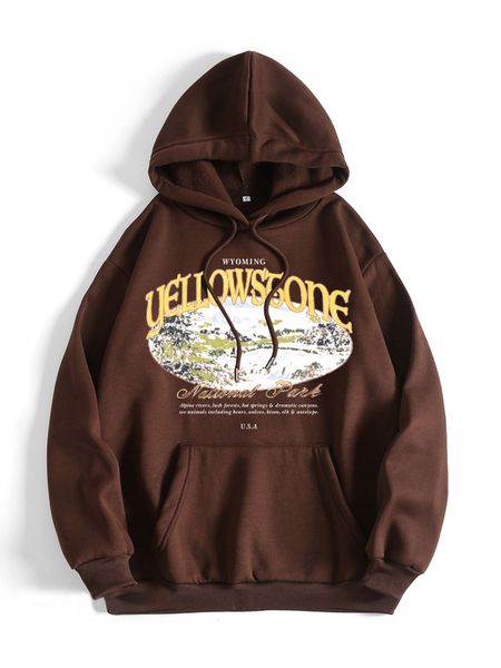 

european and american fashion pattern printed back collar with plush hooded sweater jacket for both men and women in spring and autumn, Black