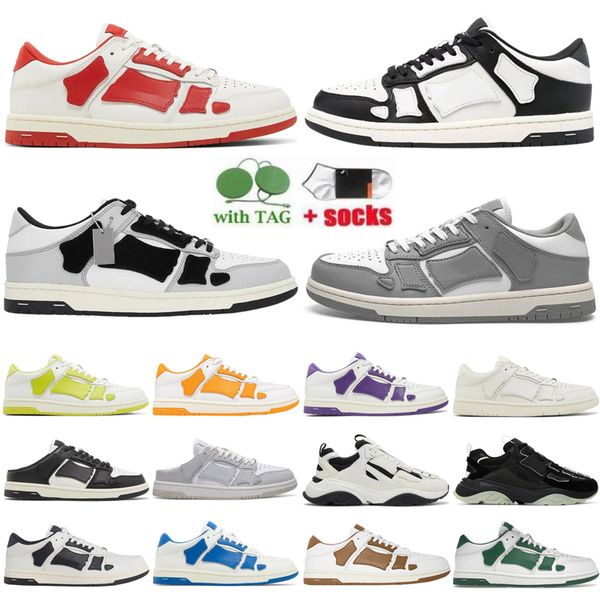 

designer skel low bone shoes casual shoes skelet bones runner skeleton women men retro sneakers black white pink genuine leather lace up siz