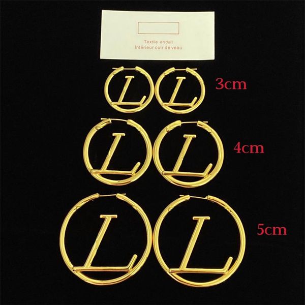 

womens designer earrings luxury jewelry hoop earring classic letter l ear studs fashion gold silver earrings lady big circle rings236i, Golden;silver