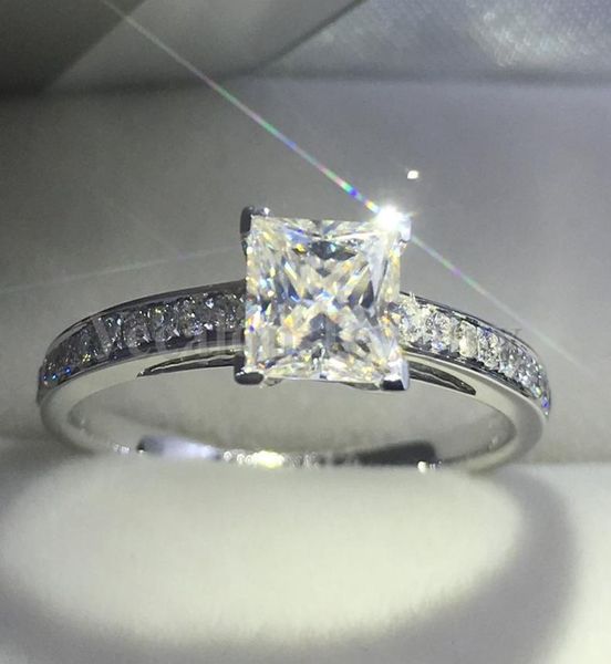 

vecalon fashion jewelry women ring princess cut 2ct diamond cz 925 sterling silver female engagement wedding band ring3158106, Slivery;golden