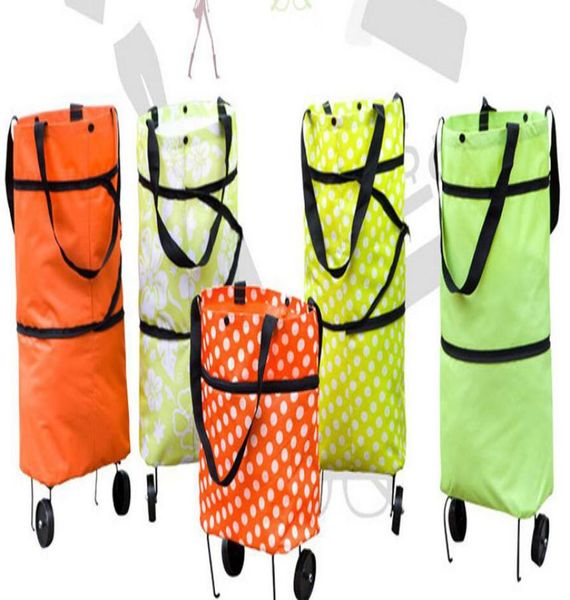 

50pcs shopping bag with wheels reusable large capactiy portable foldable supermarket vegetable bag 4colors size 30l4360417