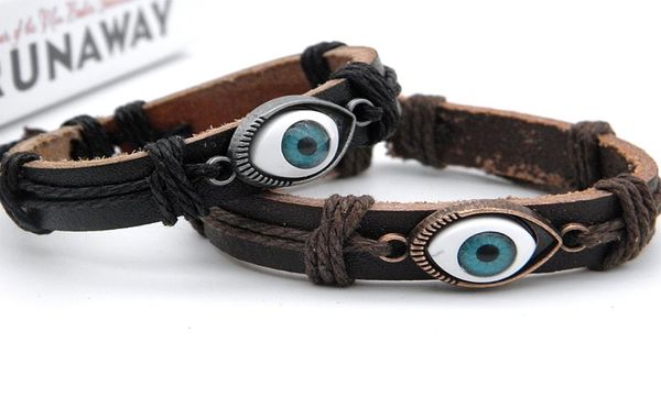 

brand new vintage evil eye leather bangle bracelets handmade genuine leather wristband bracelet diy for male female punk black bro9525578