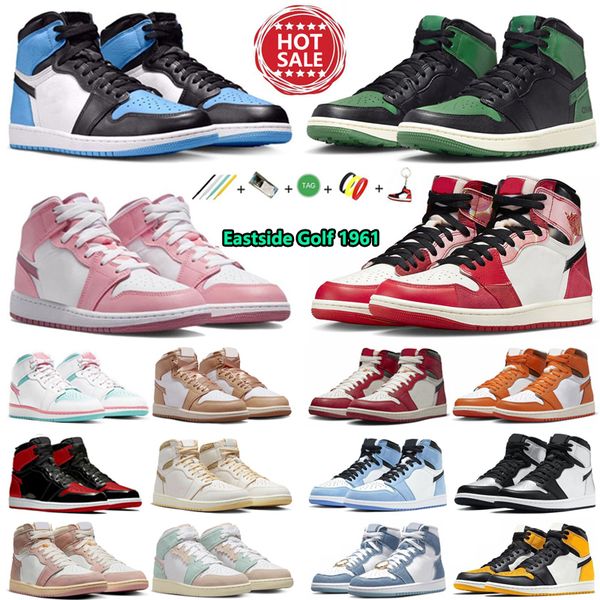 

jumpman 1 1s spiderman mens basketball shoes spiderverse eastside golf 1961 digital pink oxford palomino satin bred patent unc toe men women