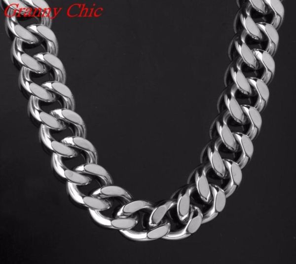 

granny chic 316l stainless steel necklace bracelet curb cuban link silver color mens chain 17mm wide jewelry 740quo3422732
