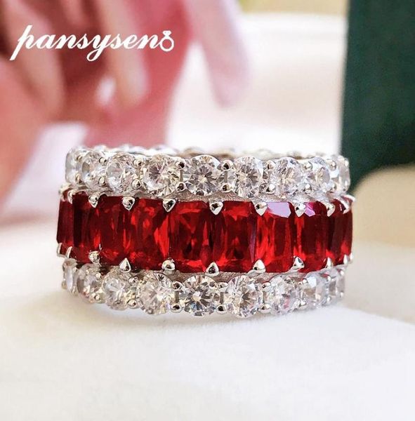 

pansysen 100 925 sterling silver simulated moissanite ruby emerald gemstone ring women anniversary party fine jewelry whole6128241, Golden;silver