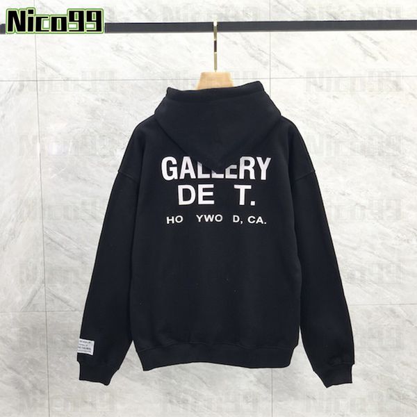 

23ss gallerys dpts city limited letters cotton printing padded hundred men and women loose hooded sweatshirt, Black