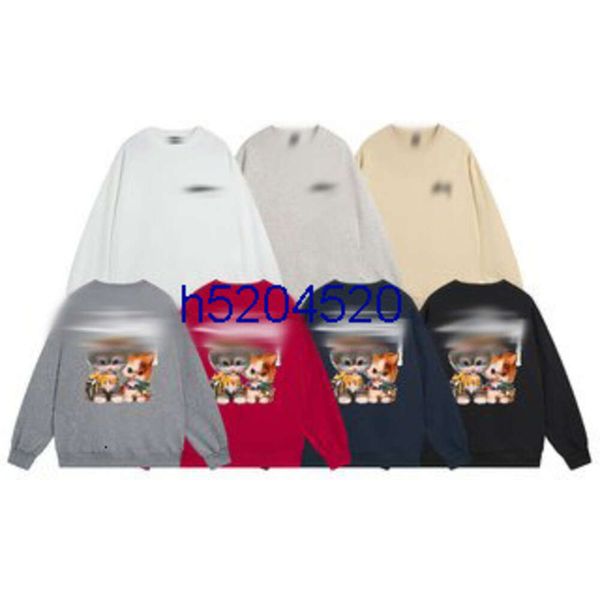 

nmzm men's hoodies sweatshirts 23s stutty stu new cat round neck sweater classic and women's terry pure cotton couple 100 trend lo, Black