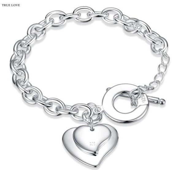

brand design 925 silver plated heart pendant charm bracelet fashion jewelry valentine039s day gift for woman good quality6167452, Golden;silver