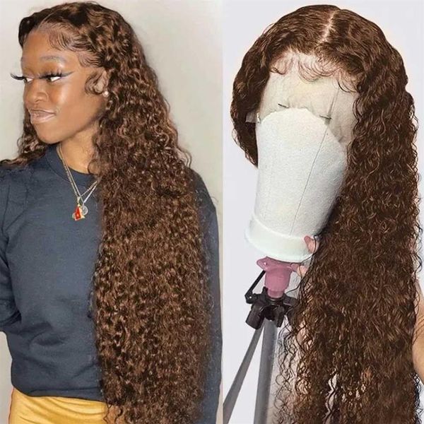 

13x4 curly lace front wigs for women brazilian hair hd lace deep wave frontal wig chocolate brown colored synthetic2393, Black
