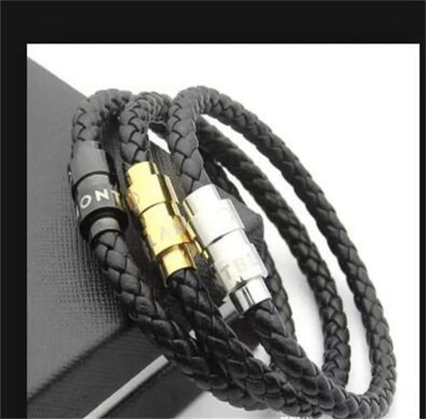 

leather bracelets woven antique mens black charm bracelets pulseira masculina magnet man bangles fashion jewelry3681312, Golden;silver