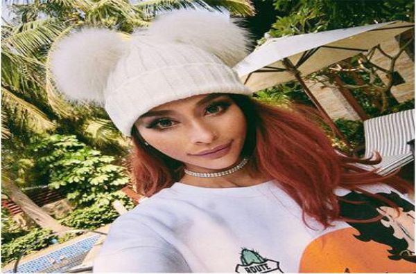 

women039s knitted hats solid double fur ball woolen hats fashion sweety ladys winter hats beanie 6 color3123426, Blue;gray