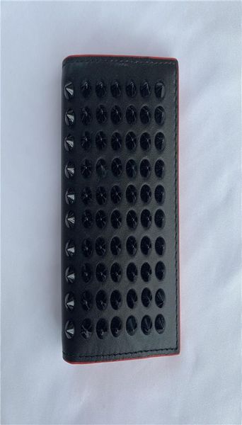 

2021 fashion leather long square zipper rivet wallet multifunctional compartment card package id cards trend rock ret6493247, Red;black