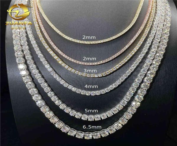 

34mm s925 silver necklaces moissanite fashion mossan stone single row tennis chain bracelet hip hop men039s and women039s l6797286