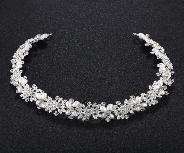 

luxury clear crystal bridal hair vine pearls wedding hair jewelry accessories headpiece women crowns pageant jcg0249957278, Golden;white