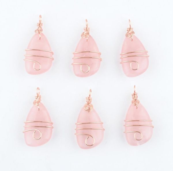 

wholesale natural stone rose quartz copper wrap pendant irregular geometric bead rose gold color dangle charms jewelry dn41754874124, Silver