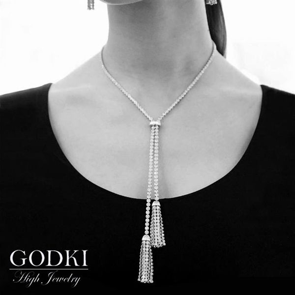 

godki design zirconia long tassel pendant necklace for women party wedding cstar yashow jewelry coat sweater chain 201104243j, Silver