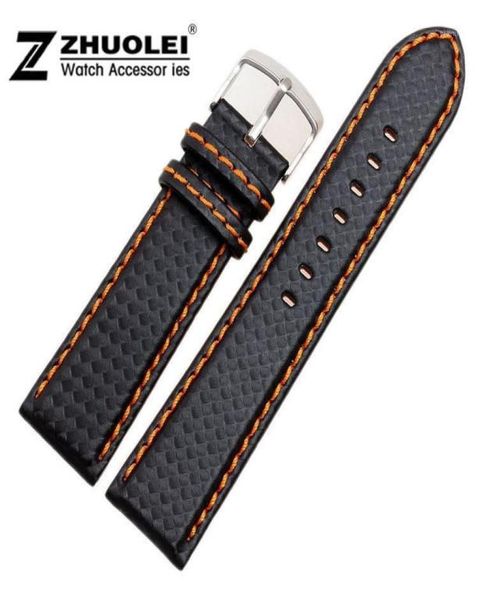 

18mm 20mm 22mm 23mm 24mm watch band carbon fibre strap with orange soft leather lining stainless steel clasp5316392, Black;brown