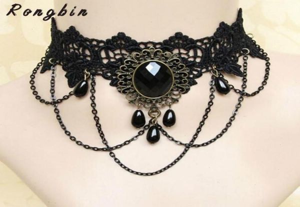 

vintage gothic black lace choker necklace for women flower chocker statement collar bijoux femme collier collares6593076, Silver