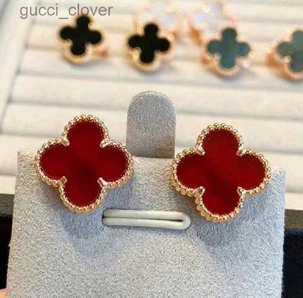 

fashion vintage 4/four leaf clover desinger earrings silver 18k gold plated for women titanium steel wedding jewelry gift, Golden;silver