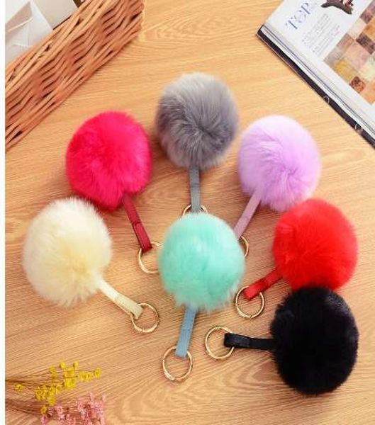 

10cm pom pom bunny keychains leather keyring faux rabbit fur pompons ball women girl bag car key chains pendant trinket llaveros9390773, Slivery;golden