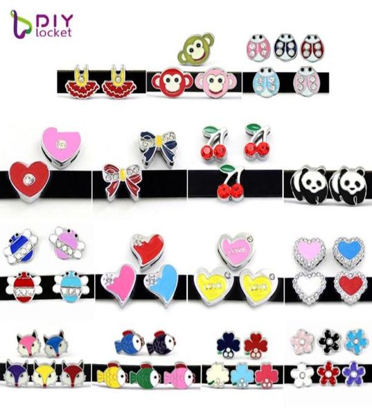 

10pcs 8mm mix style slide charms fit for 8mm wristband bracelet belt pet collar zinc alloy lssc591139098245, Black