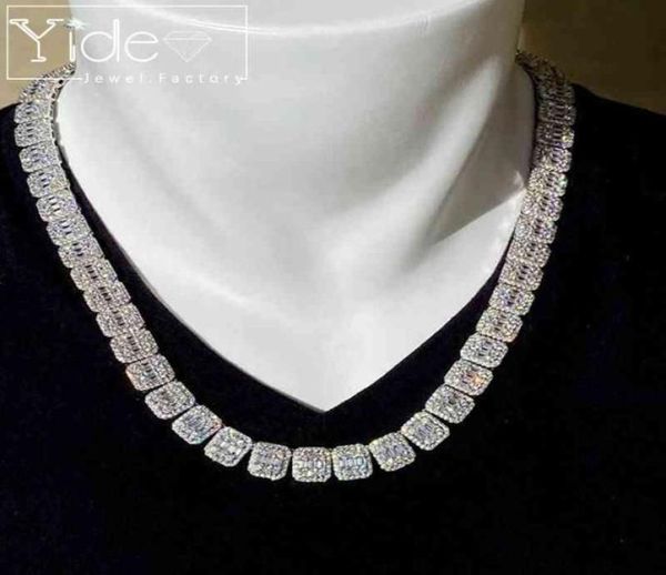 

men039s baguette tennis cuban chain bling diamond choker icy necklace3730922, Silver