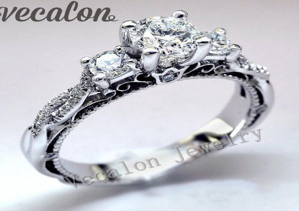 

vecalon fashion jewelry vintage engagement wedding band ring for women cz diamond ring 925 sterling silver female finger ring1887486, Slivery;golden