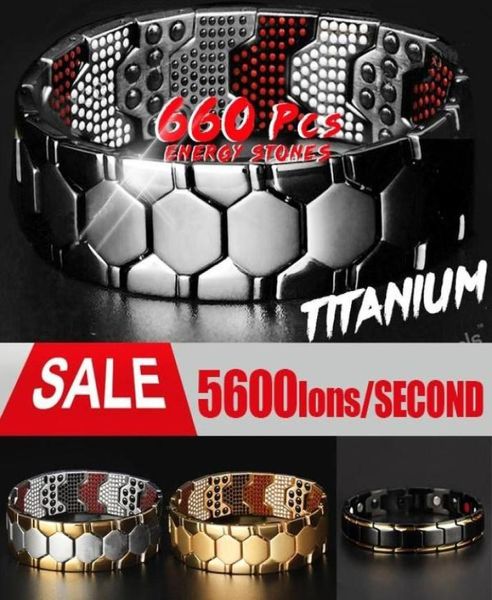 

bangle 660pcs energy stones mens titanium bracelet magnetic therapy radiation protection3431129, Black