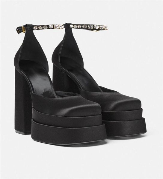 

women039s new fashion sandals waterproof platform square head silk super high heel 14cm single shoes size 3444black6424942, Black