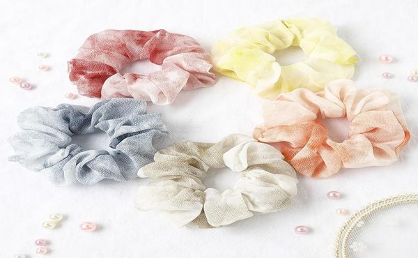 

cute chiffon scrunchies women tie dye scrunchy elastic hair bands girls hair accessories print ponytail holder rubber hair ties1075110, Slivery;white