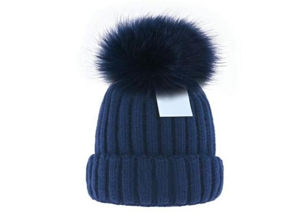 

m2022 whole beanies new winter caps knitted hats women bonnet thicken beanie with real raccoon fur pompoms warm girl cap pompo6240685, Blue;gray