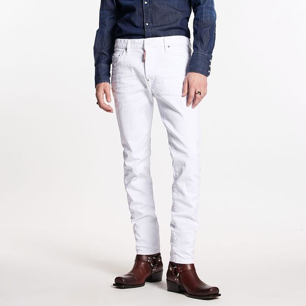 

men's jeans 2023 springsummer denim pants for d2 slim fit with small feet elastic wash daily printing letters casual 230907, Blue