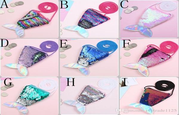 

9 colors mermaid tail sequins coin purse zipper kids coin bag sling money card fashionable mermaid purse3053714, White