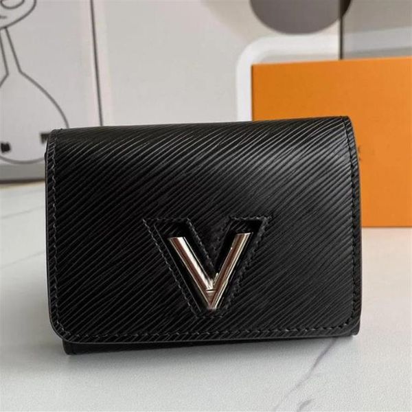 

2022 v lock coin purse short wallet clutch bag silver metal credit card package leather fashion wallets327g, Red;black