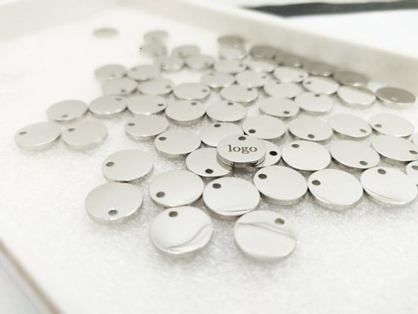 

charms 50pcs 10mm custom tags laser engraving disc mirror polished charm engravable necklacetag custom metal 230907, Bronze;silver
