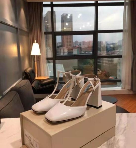 

summer black and white allmatch dress shoes cute patent leather pink high heels tstrap ladies thick heel sandals 3441 size8555769