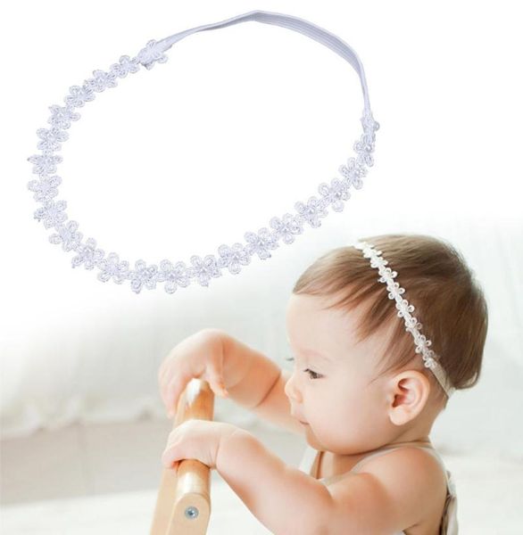 

white lace flower pearls decoration headband for baby girls hair decor accessory elastic hairband headwear headband3705891, Slivery;white