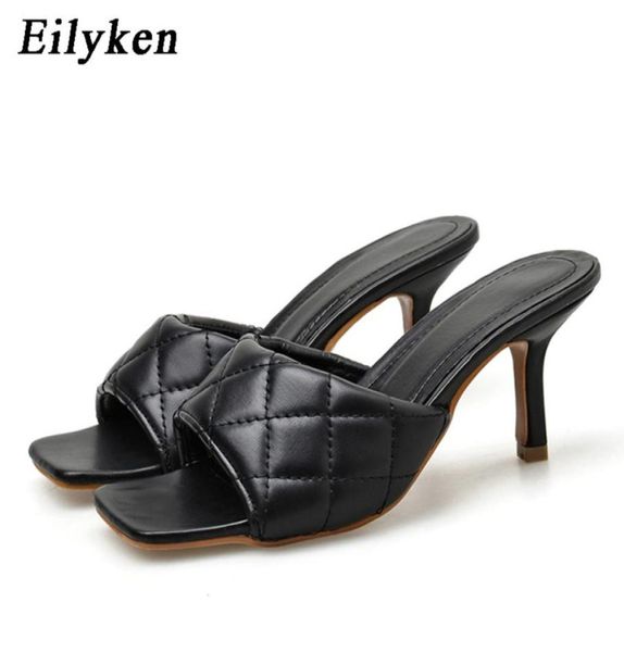 

2021 eilyken new design women slippers elegant square toe thin high heels 9cm slippers summer outdoor beach slides shoes c04101601970, Black