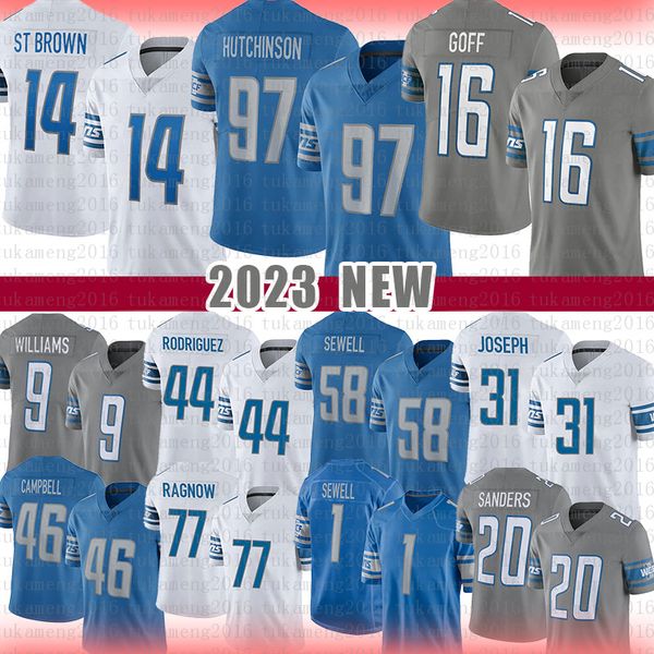 

97 aidan hutchinson 14 amon-ra st. brown football jersey detroits lions jared goff jameson williams malcolm rodriguez penei sewell kerby jos, Black;red