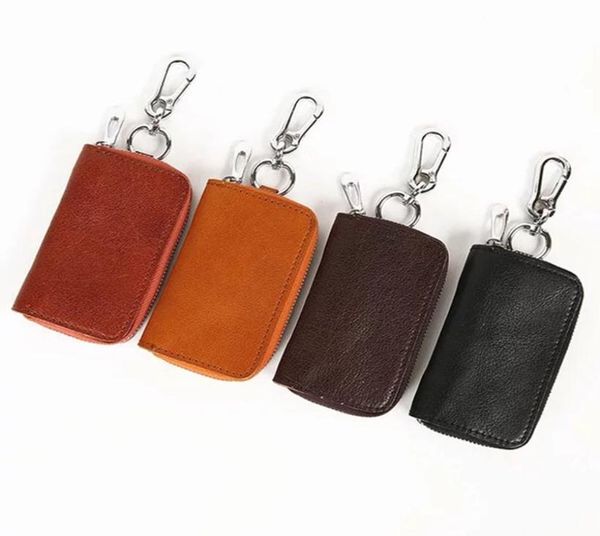 

100 genuine leather women men key ring zipper closure soft cowhide female male small short key wallet coin case3357002, Red;blue