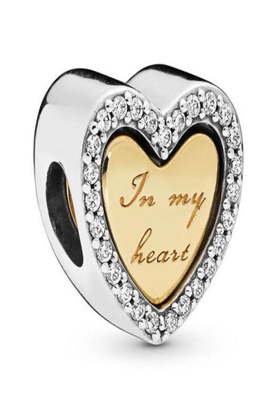 

original 925 sterling silver bead charm gold color shine & silver in my heart charm fit bracelet & necklace diy jewelryps20657898474, Black