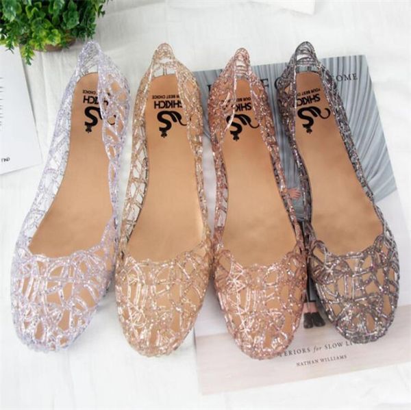 

new arrive flat crystal jelly shoes style women cut-outs sandals flip flops  colour y1534009226, Black;red