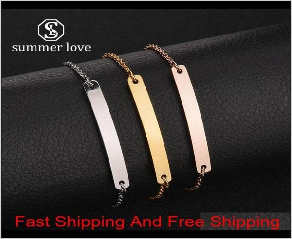

fashion jewelry personalized curved bar blank stainless steel bracelet custom engraving label card bracelet for women mother frien3152808, Black