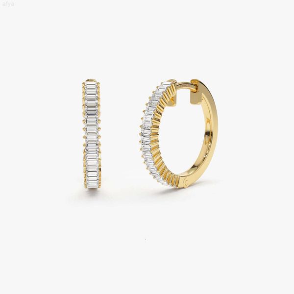 

firstmadam 14k gold vvs moissanite baguette diamond hoop half pave, Golden