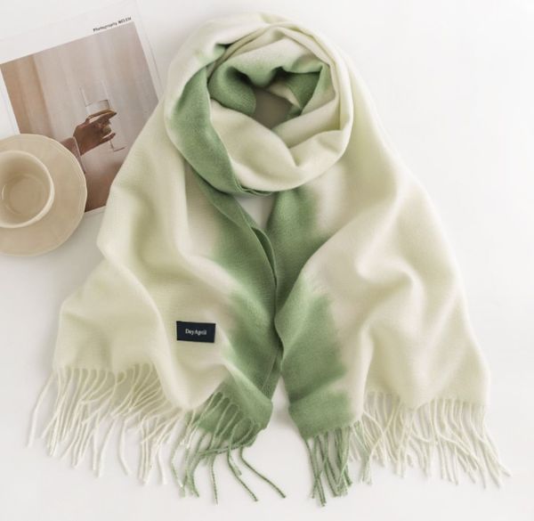 

2023 new elegant celebrity style gradient scarf autumn and winter shawl imitation cashmere scarf women's warm neck, Blue;gray