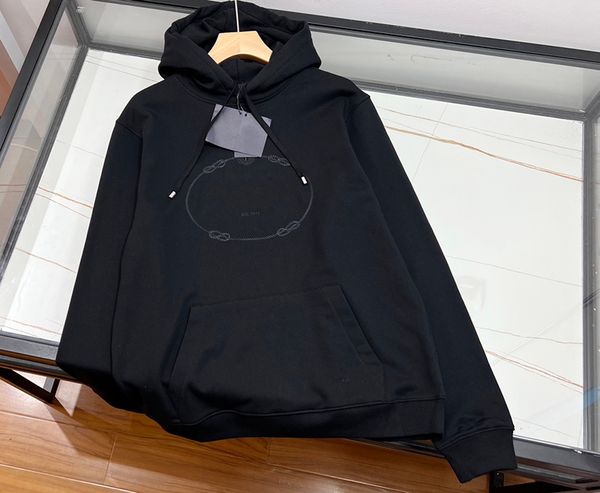 

2023ss men's cotton basic back printed hooded sweater with classic three sign pattern decorative casual versatile hooded sweater for me, Black