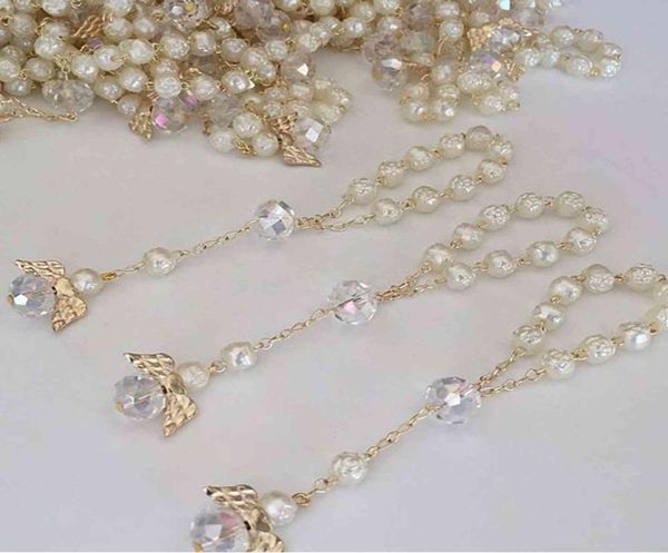 

10pcs ivory color baptism favors with angels mini rosaries gold plated acrylic beadschristening communion finger rosari3722876, Golden;silver