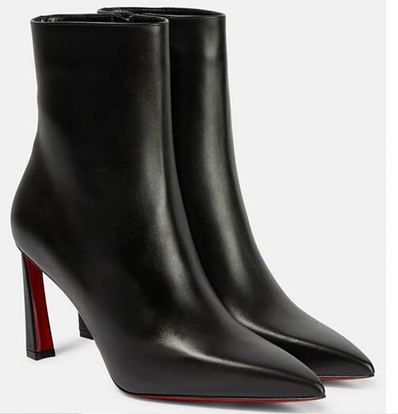 

excellent quality ankle boots pointed round head classic cowhide side elastic belt nude bootss designer comfortable shoes eu35-43, Black